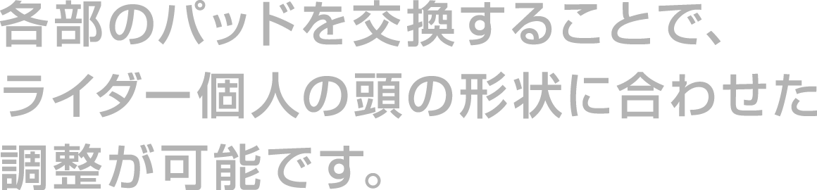 各部のパッドを交換することでライダー個人の頭の形状に合わせた調整が可能です。